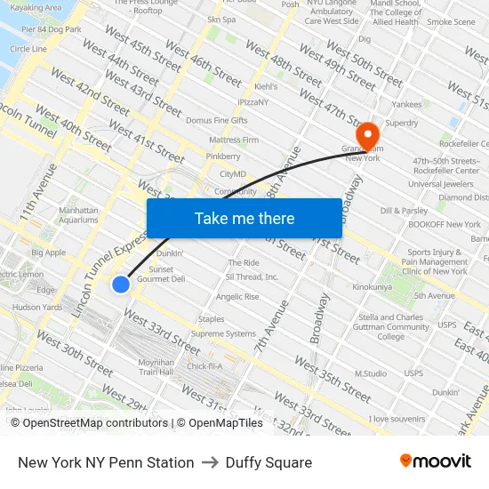 New York NY Penn Station to Duffy Square map