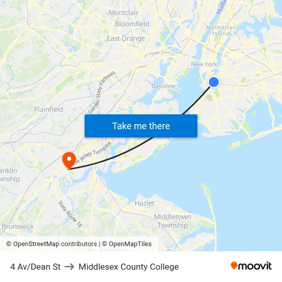 4 Av/Dean St to Middlesex County College map