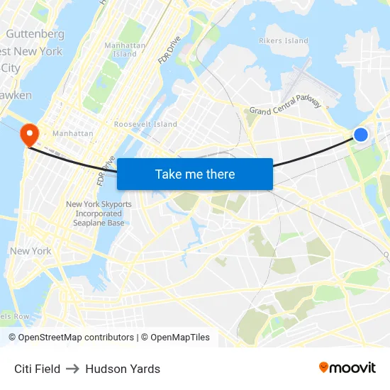 Citi Field to Hudson Yards map