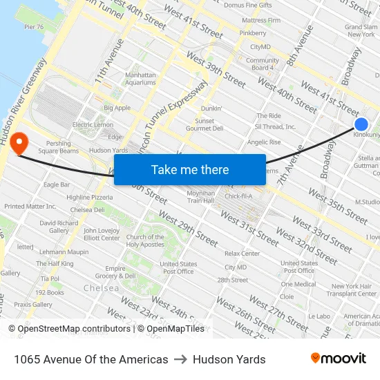 1065 Avenue Of the Americas to Hudson Yards map