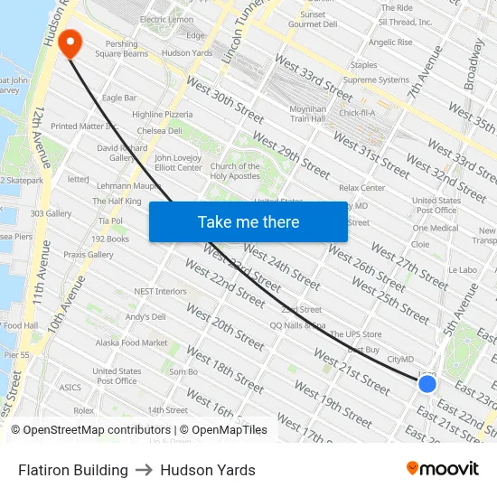 Flatiron Building to Hudson Yards map