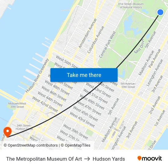 The Metropolitan Museum Of Art to Hudson Yards map