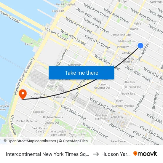 Intercontinental New York Times Square to Hudson Yards map
