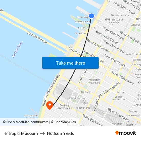 Intrepid Museum to Hudson Yards map