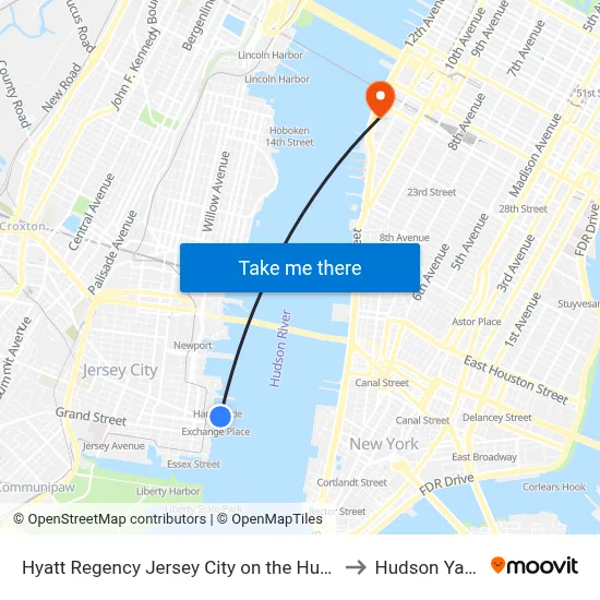 Hyatt Regency Jersey City on the Hudson to Hudson Yards map
