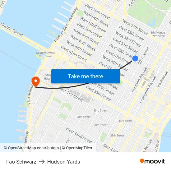 Fao Schwarz to Hudson Yards map