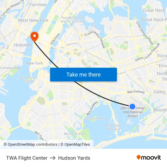 TWA Flight Center to Hudson Yards map