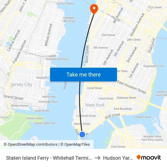 Staten Island Ferry - Whitehall Terminal to Hudson Yards map
