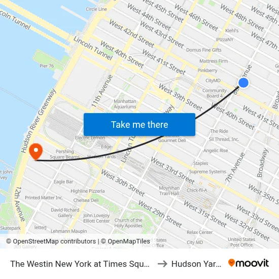 The Westin New York at Times Square to Hudson Yards map