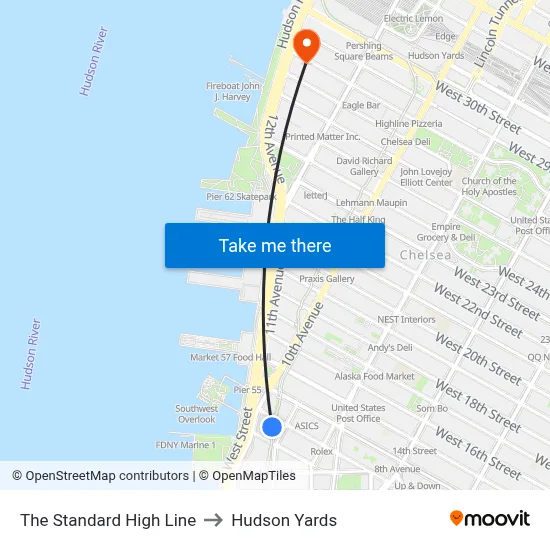The Standard High Line to Hudson Yards map