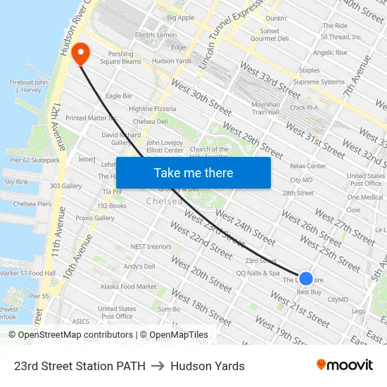 23rd Street Station PATH to Hudson Yards map