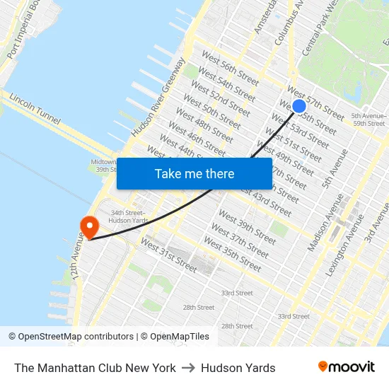 The Manhattan Club New York to Hudson Yards map