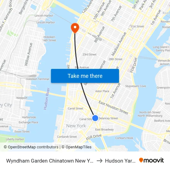 Wyndham Garden Chinatown New York to Hudson Yards map