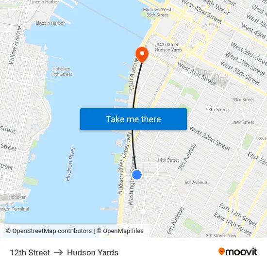 12th Street to Hudson Yards map