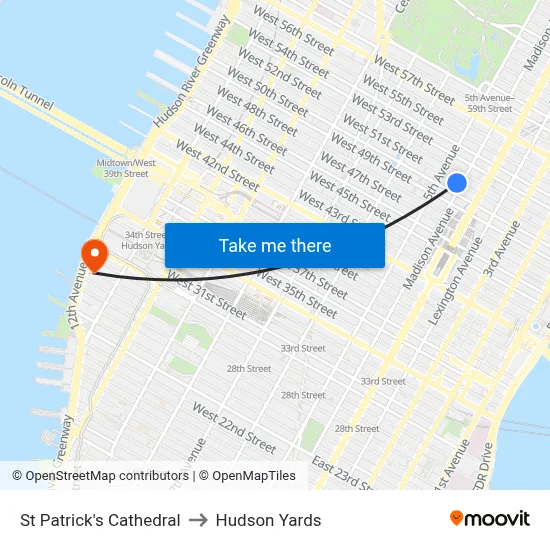 St Patrick's Cathedral to Hudson Yards map
