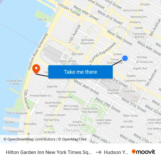 Hilton Garden Inn New York Times Square South to Hudson Yards map