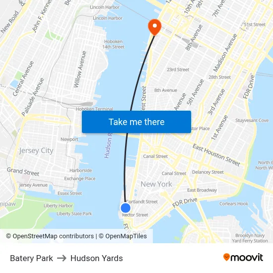 Batery Park to Hudson Yards map