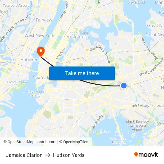 Jamaica Clarion to Hudson Yards map