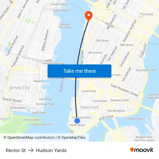 Rector St to Hudson Yards map