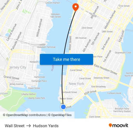 Wall Street to Hudson Yards map