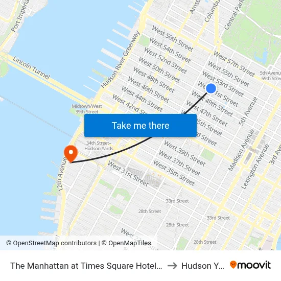 The Manhattan at Times Square Hotel, New York to Hudson Yards map