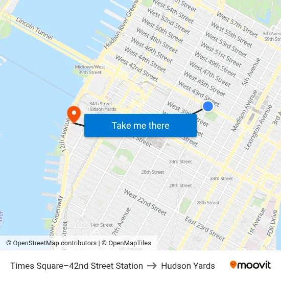 Times Square–42nd Street Station to Hudson Yards map