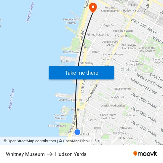 Whitney Museum to Hudson Yards map