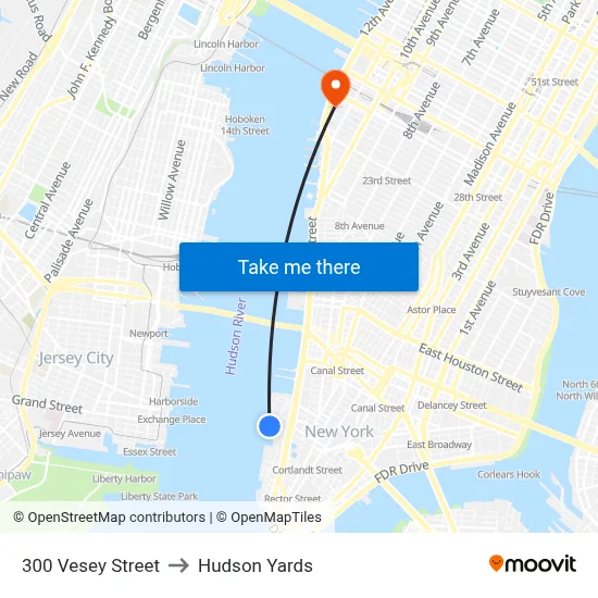 300 Vesey Street to Hudson Yards map