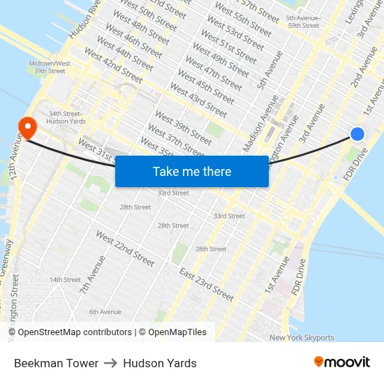Beekman Tower to Hudson Yards map