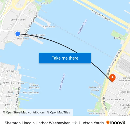 Sheraton Lincoln Harbor Weehawken to Hudson Yards map