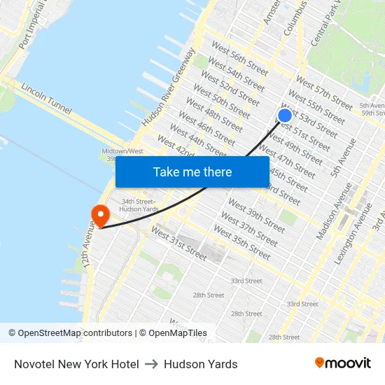 Novotel New York Hotel to Hudson Yards map