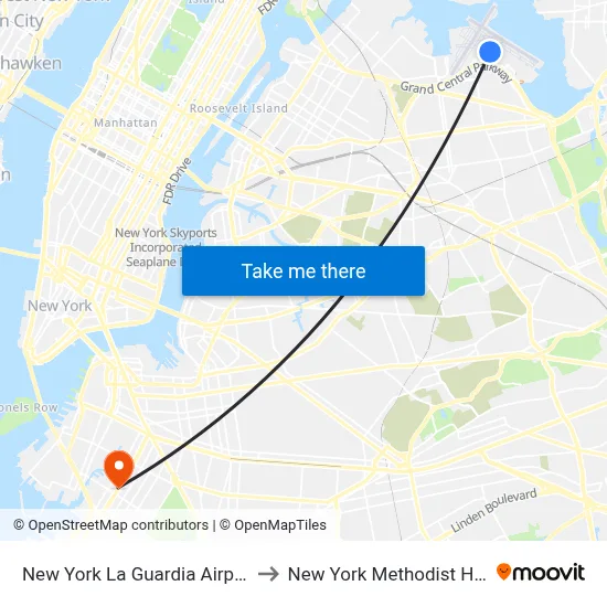 New York La Guardia Airport LGA to New York Methodist Hospital map