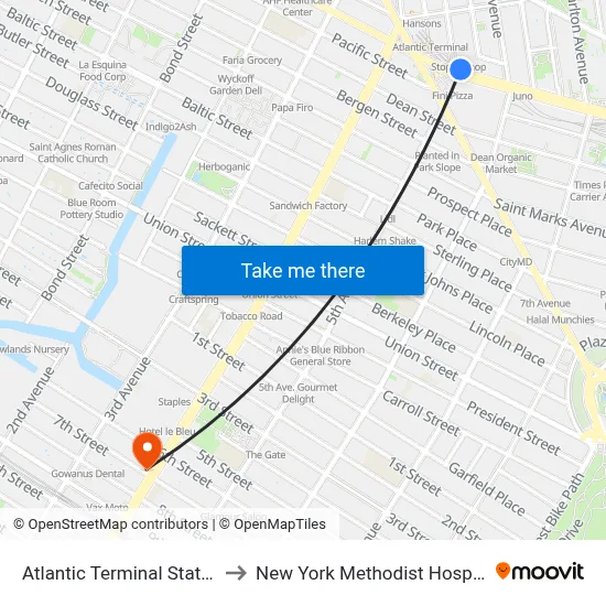 Atlantic Terminal Station to New York Methodist Hospital map