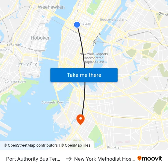 Port Authority Bus Terminal to New York Methodist Hospital map