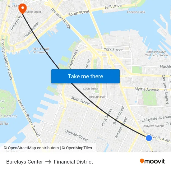 Barclays Center to Financial District map