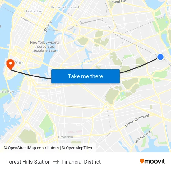 Forest Hills Station to Financial District map