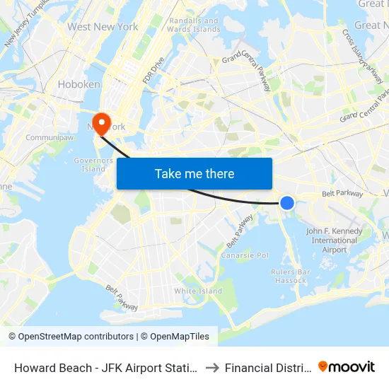 Howard Beach - JFK Airport Station to Financial District map