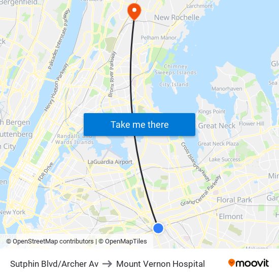 Sutphin Blvd/Archer Av to Mount Vernon Hospital map