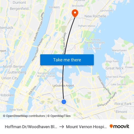 Hoffman Dr/Woodhaven Blvd to Mount Vernon Hospital map