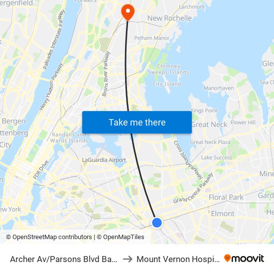 Archer Av/Parsons Blvd Bay D to Mount Vernon Hospital map