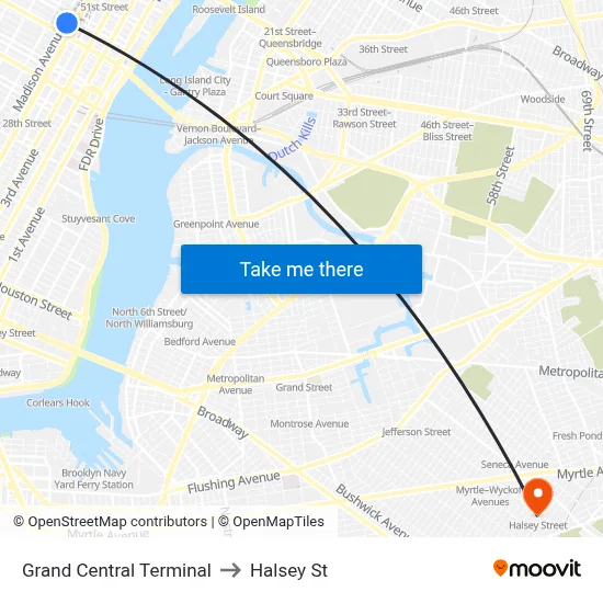 Grand Central Terminal to Halsey St map