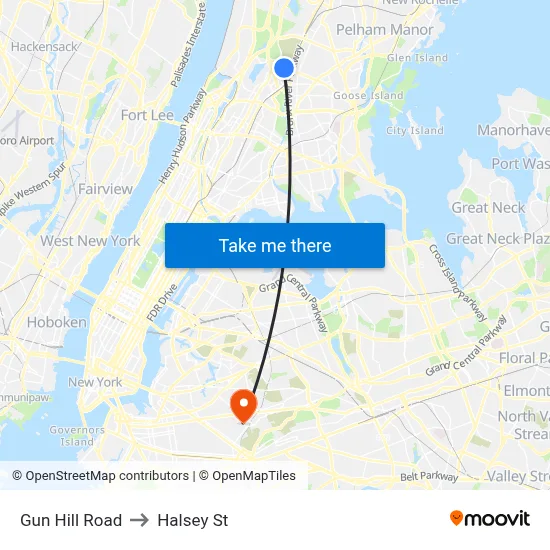 Gun Hill Road to Halsey St map