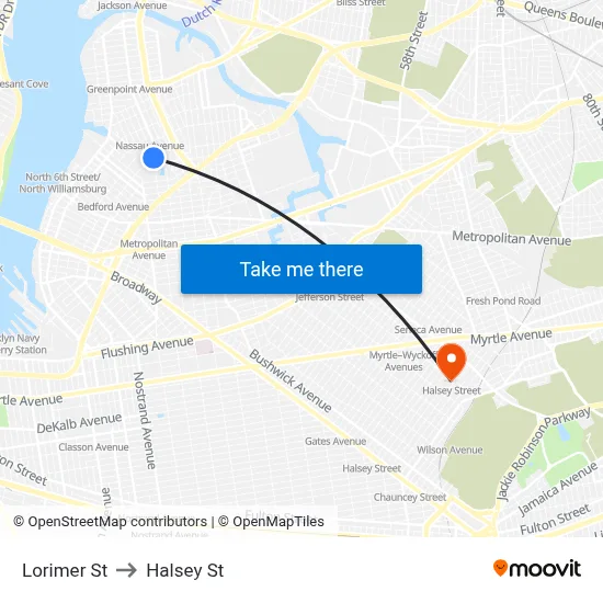 Lorimer St to Halsey St map