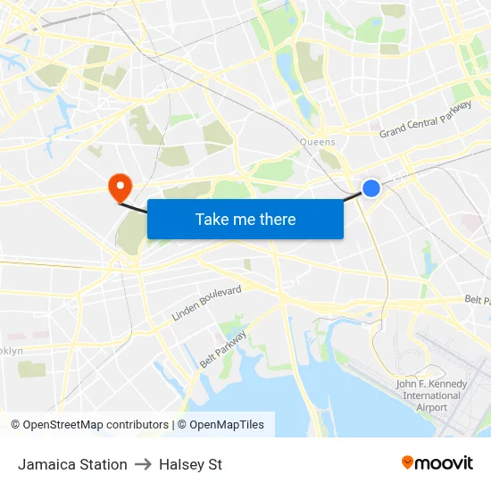 Jamaica Station to Halsey St map