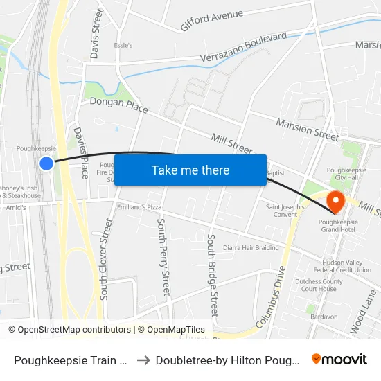 Poughkeepsie Train Station to Doubletree-by Hilton Poughkeepsie map