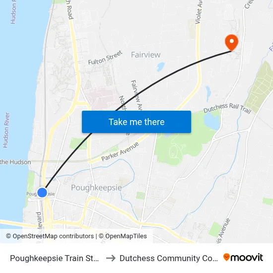 Poughkeepsie Train Station to Dutchess Community College map