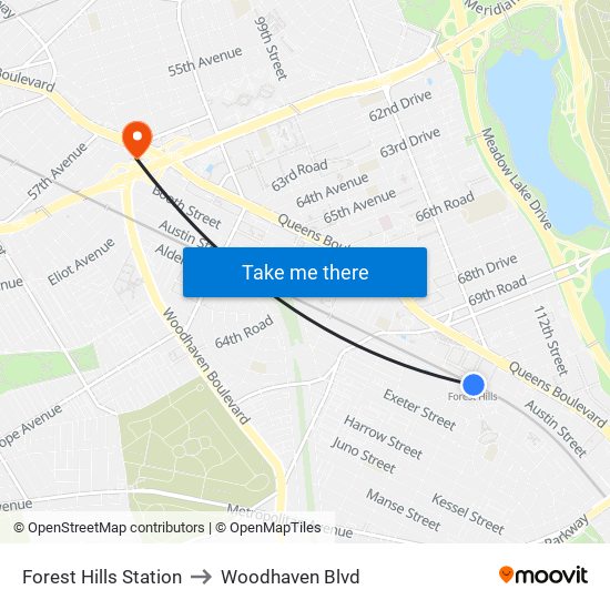 Forest Hills Station to Woodhaven Blvd map