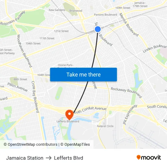 Jamaica Station to Lefferts Blvd map