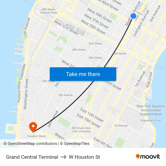 Grand Central Terminal to W Houston St map