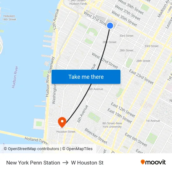 New York Penn Station to W Houston St map